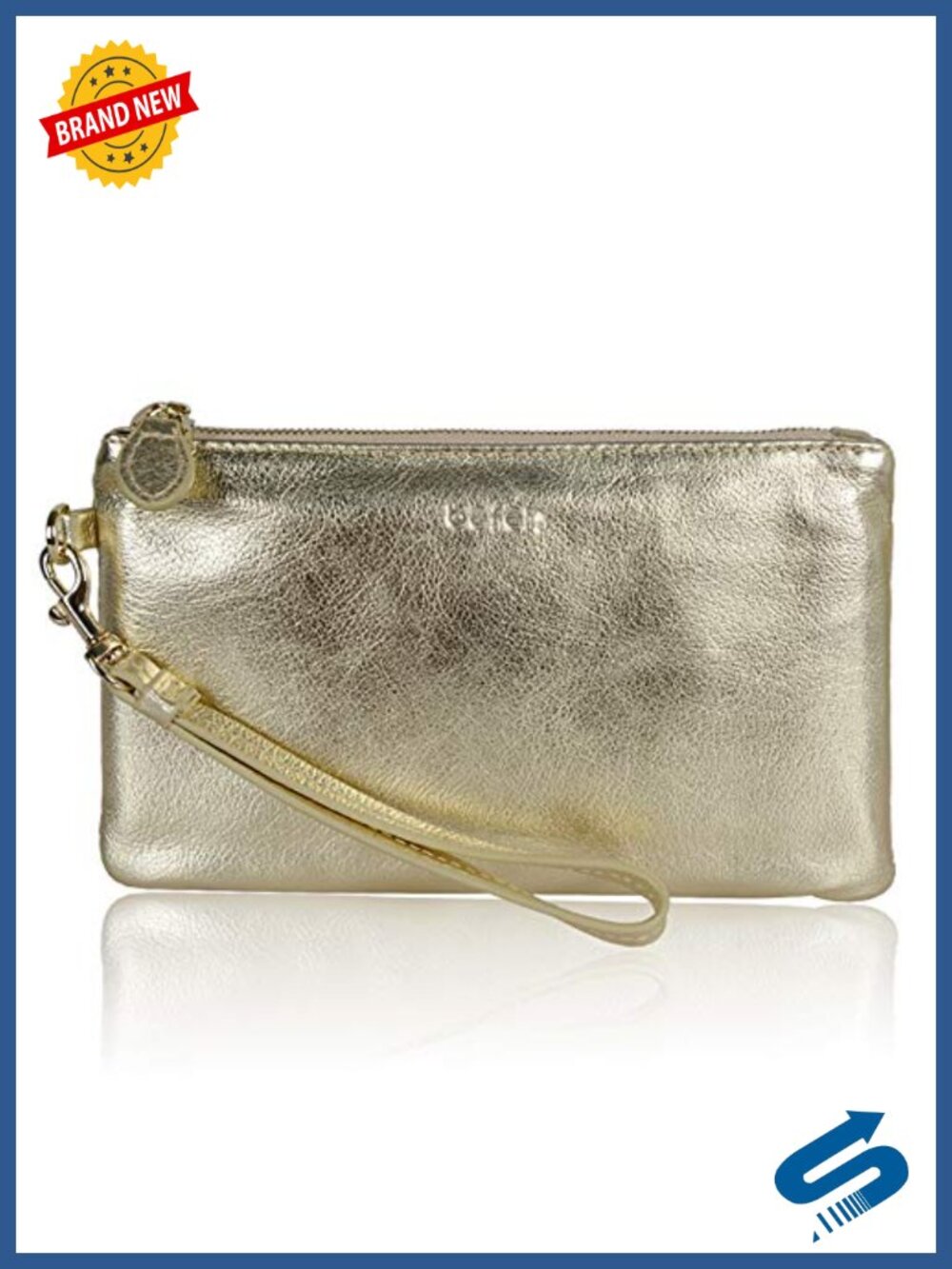 Genuine Leather Wristlet Clutch RFID Blocking 6 Card Slots Detachable Strap